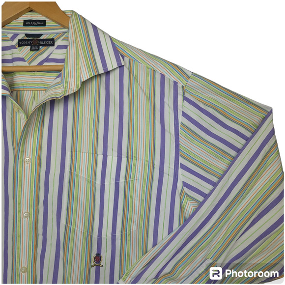 Vintage 90s Tommy Hilfiger Men's Long Sleeve Button-Up Shirt XL 80's 2 Ply - Picture 6 of 16